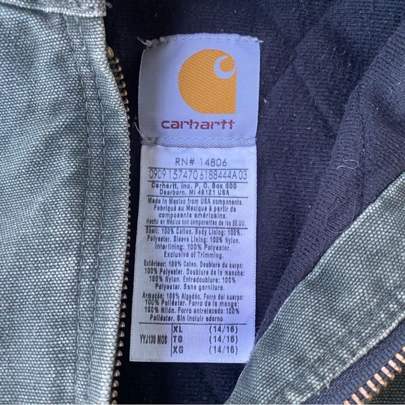 Carhartt Quilt Lined Jacket Youth XL (14/16) YYJ130 MOS Moss Green - Picture 5 of 16